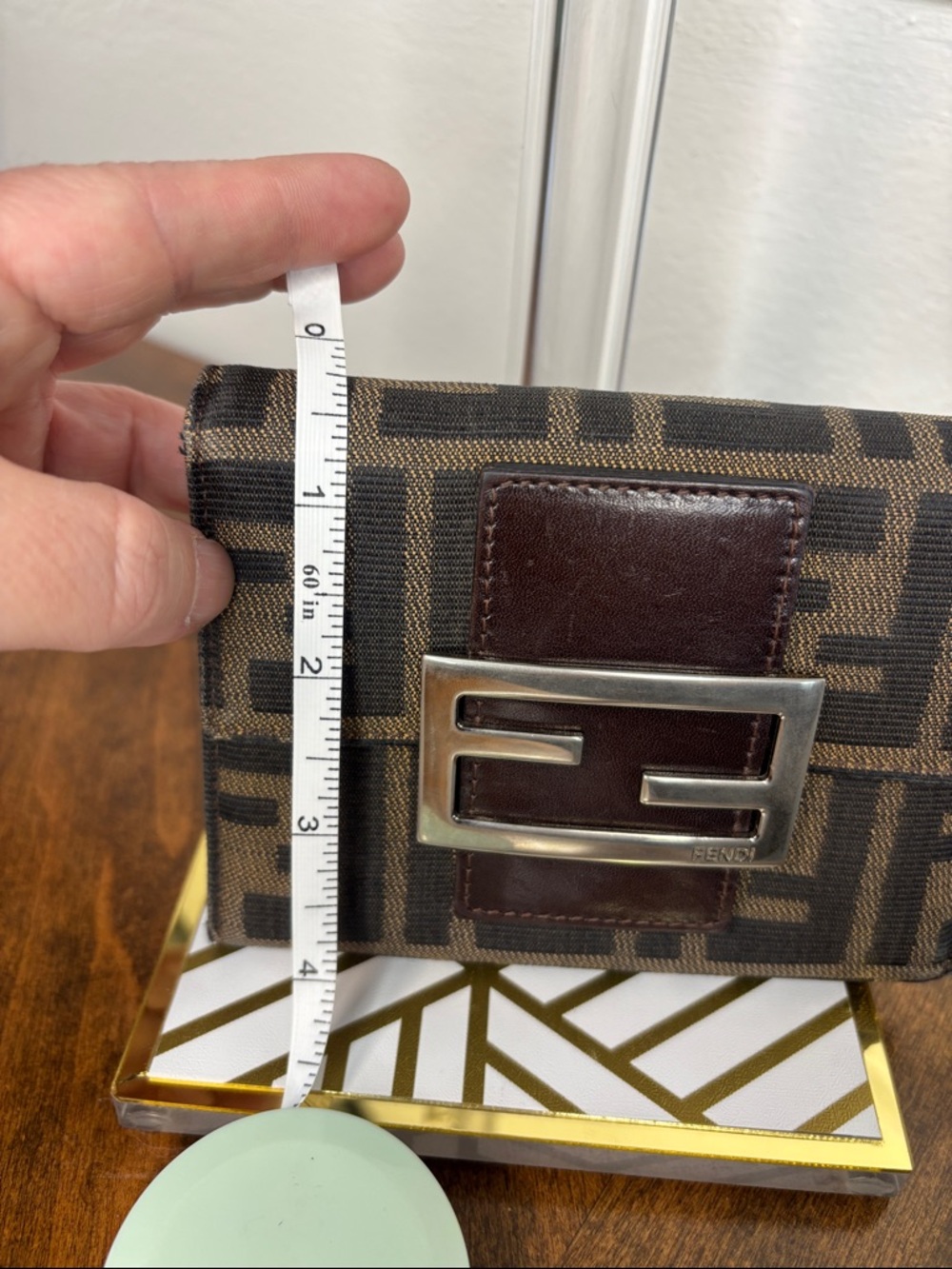 Fendi Brown Zucca Canvas Compact Bifold Wallet with Silver FF Buckle W/COA - Picture 15 of 16